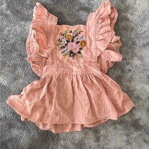 Linen Pink Floral embroidered jumper with bloomers - 3M